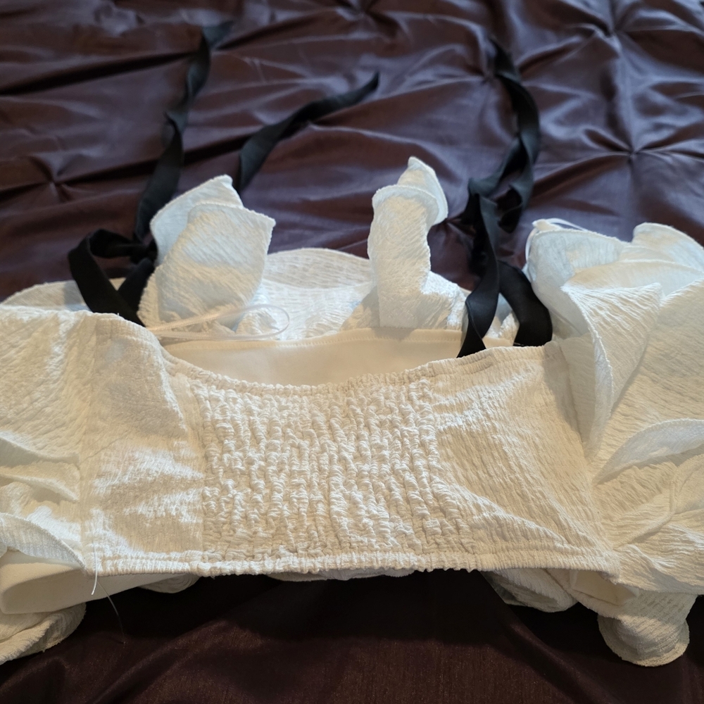 ZARA WHITE TIERED RUFFLE KNIT TOP - Picture 11 of 12